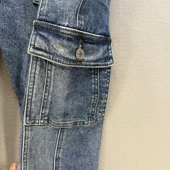 Kancan Jeans Women's 9/28 Blue Stone Washed Avery Straight Cargo Patch Pockets - Picture 5 of 14